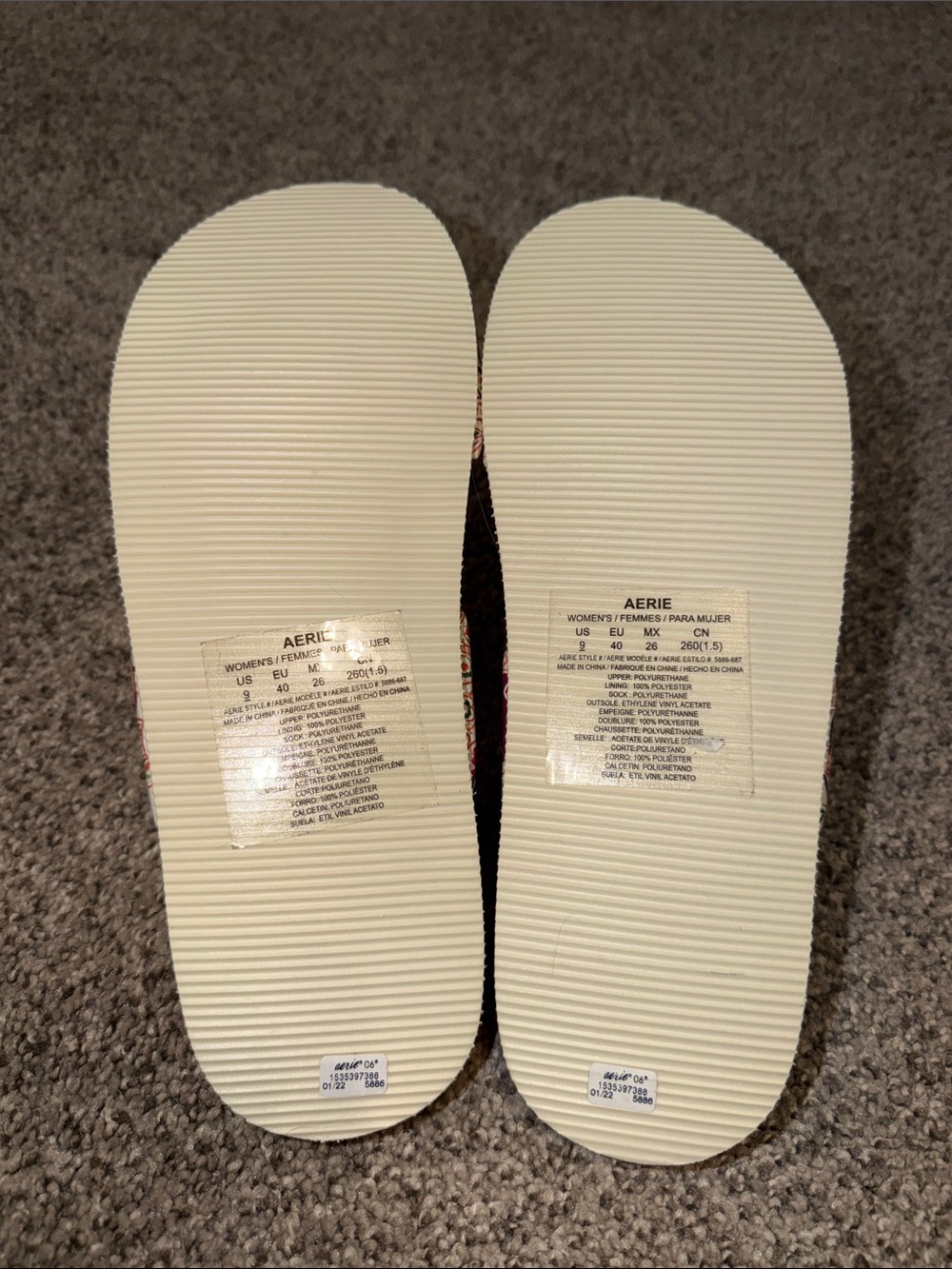 aerie Floral Double-Strap Slide Sandals in Cream, Pink and Green - Picture 3 of 4